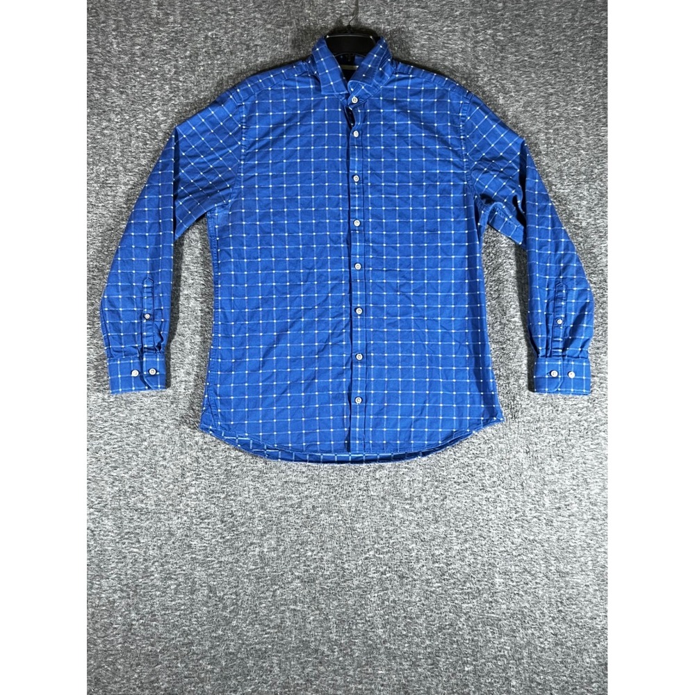 Charles Tyrwhitt Weekend Extra Slim Fit Blue Windowpane Cotton Shirt Mens L